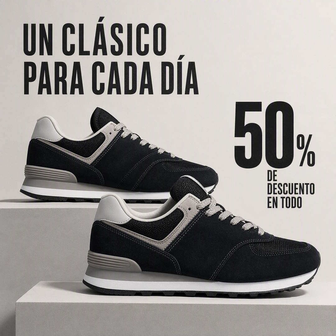 Zapatillas negras en un cartel cuadrado